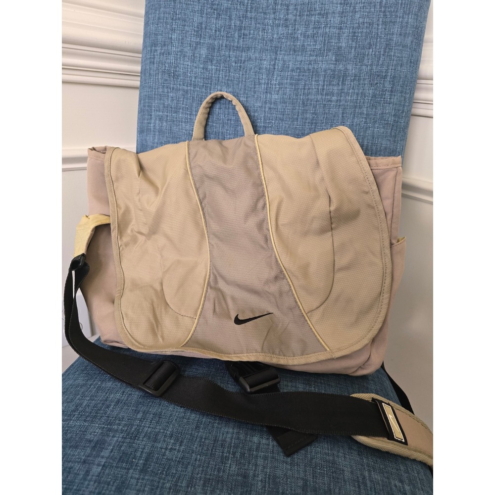 Nike Vintage Messenger Bag Tan Khaki Y2K Crossbody Laptop Shoulder Bag Swoosh